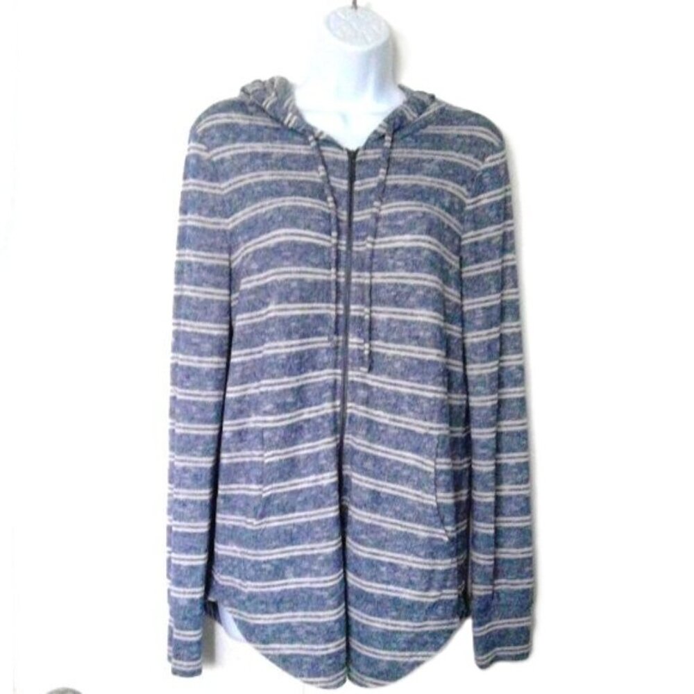 Olivia Sky Hoodie Long Sleeve Stretch zipper Front Blue & Soft White EUC Sz S